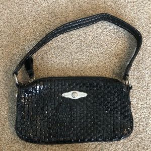 Elliott Lucca black patent leather shoulder bag